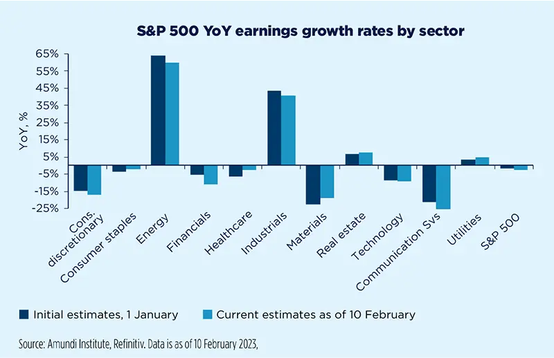 S&amp;P 500 YoY earnings growth rates by sector