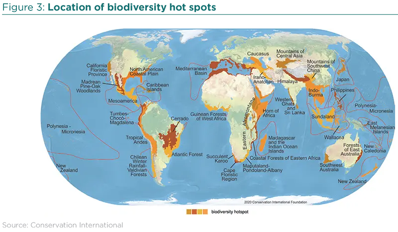 Location of biodiversity hot spots