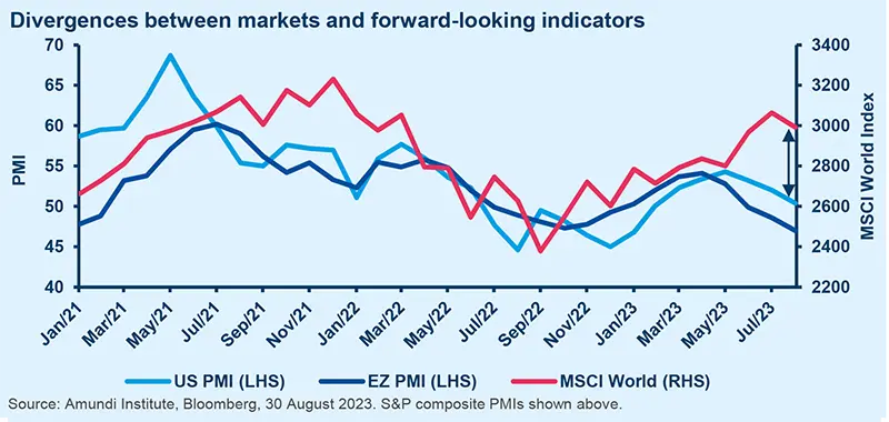 Divergences between markets and forward-looking indicators