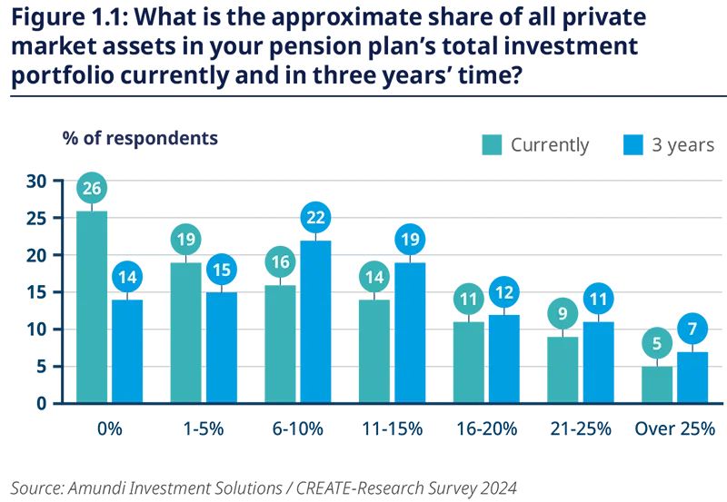 What is the approximate share of all private market assets in your pension plan’s total investment portfolio currently and in three years’ time?