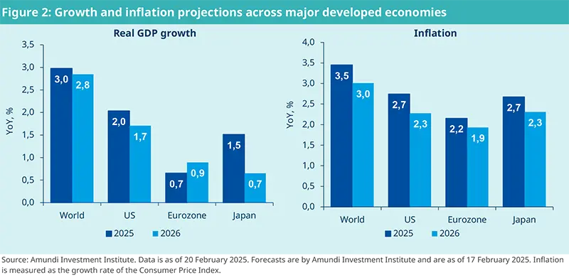 Growth and inflation projections across major developed economies