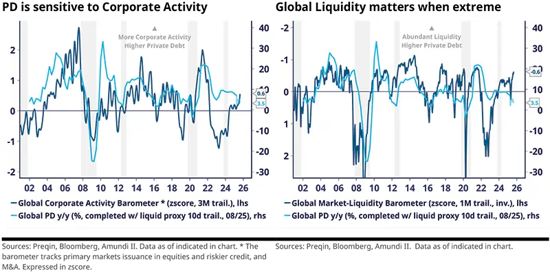PD is sensitive to Corporate Activity	Global Liquidity matters when extreme
