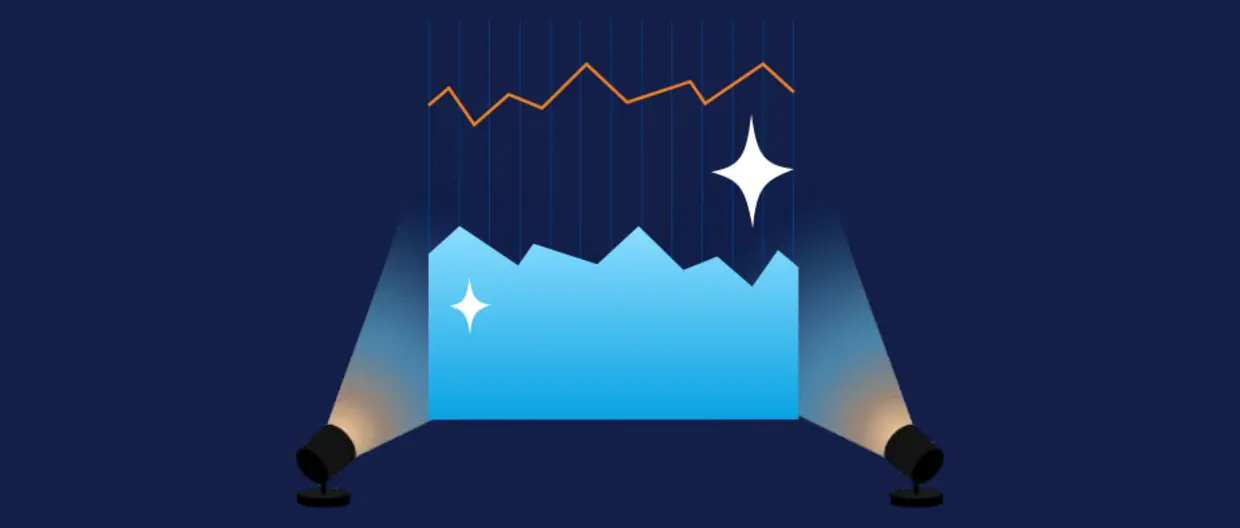 Header infografica ottobre 2025 illustrazione di riflettori su un grafico